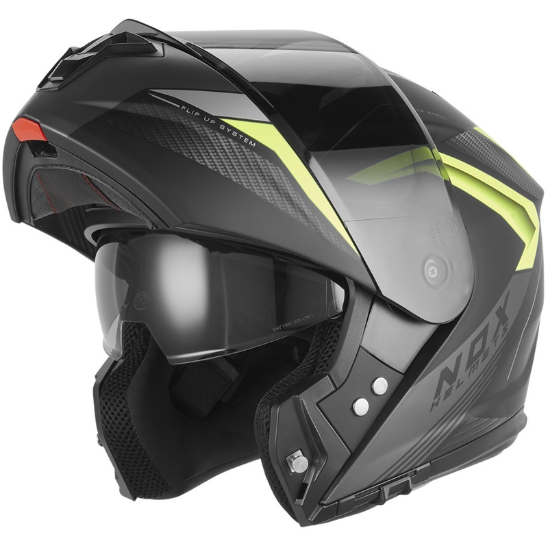 Мото каска с отваряне NOX N968 Shift, матово черно-флуоресцентно жълто