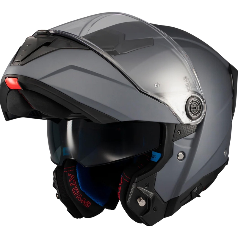 Мото каска MT Atom 2 SV Pure A2, матово сива, с отваряща се врата