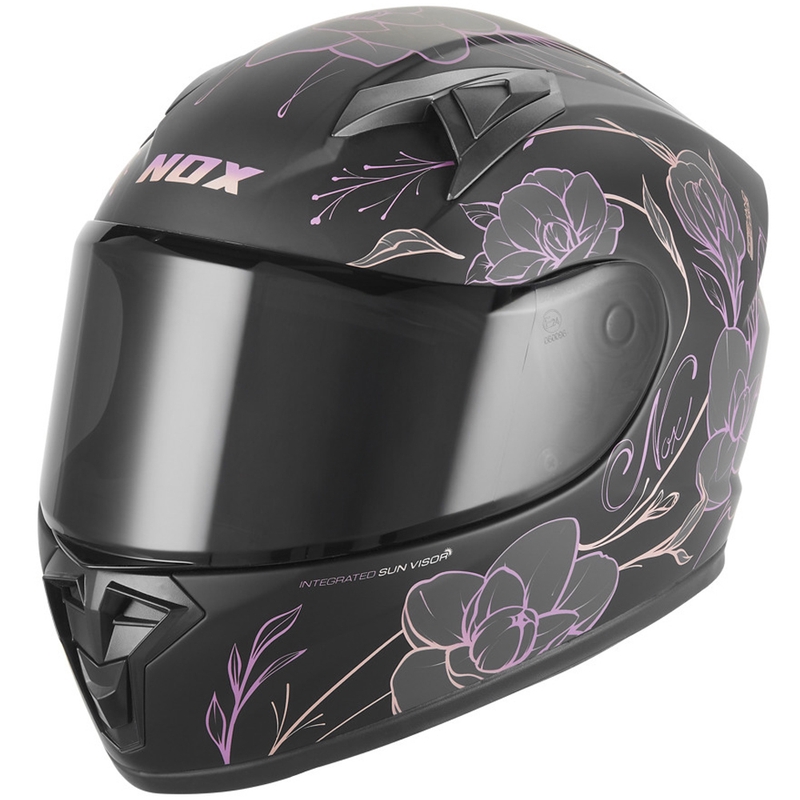 Детска каска за мотоциклет с пълно покритие NOX N731 Spring, матово черно-розова