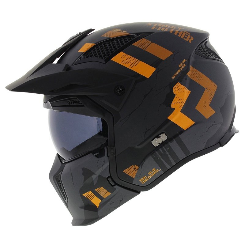 Каска с отворено лице и маска MT Streetfighter SV S Skull A12 сиво-оранжева с иридиев визьор - II. качество