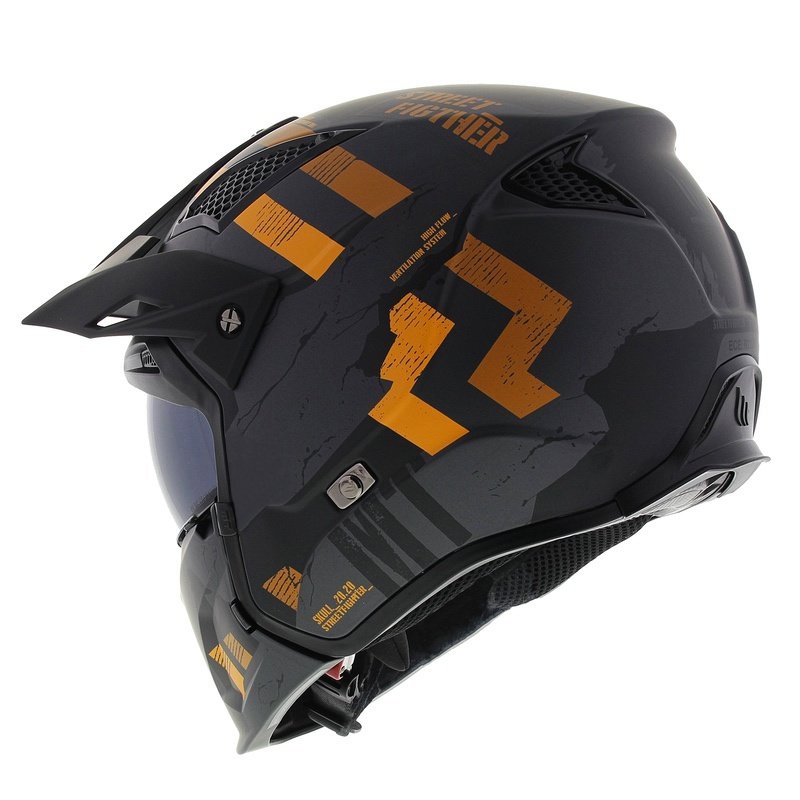 Каска с отворено лице и маска MT Streetfighter SV S Skull A12 сиво-оранжева с иридиев визьор - II. качество