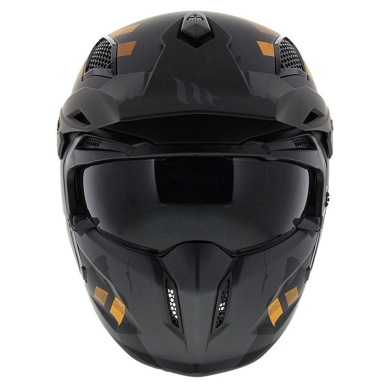Каска с отворено лице и маска MT Streetfighter SV S Skull A12 сиво-оранжева с иридиев визьор - II. качество