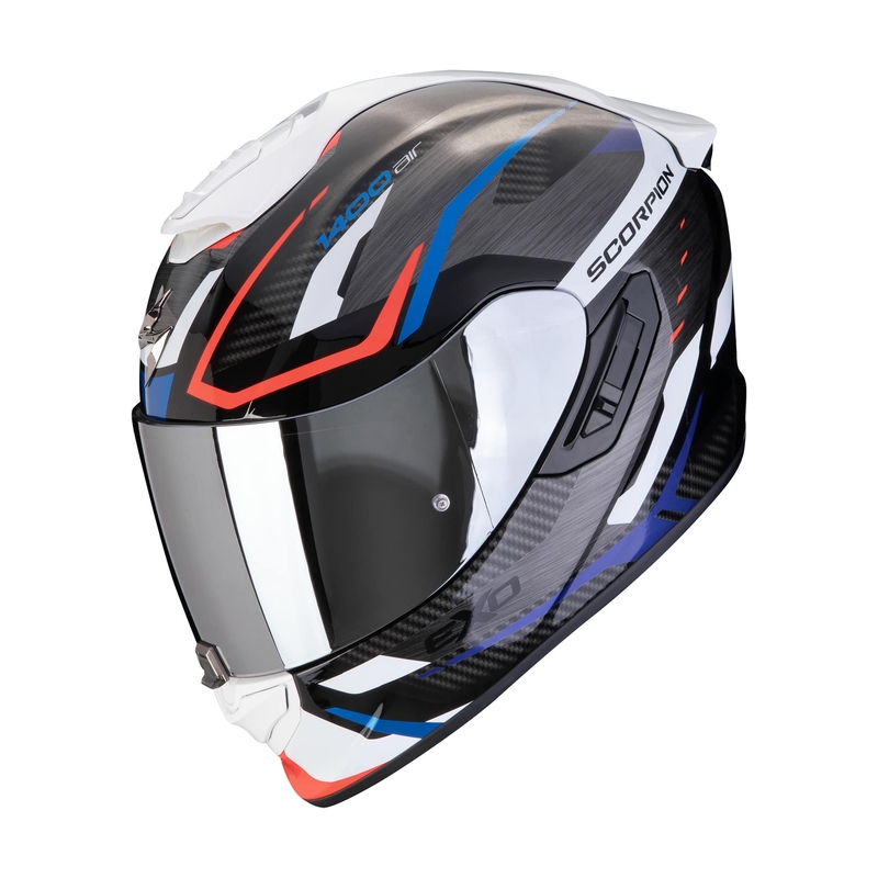 Scorpion EXO-1400 EVO II AIR ACCORD каска за мотоциклет с пълно лице, черно-синьо-бяла, разпродажба - 2-ро качество - II. качество