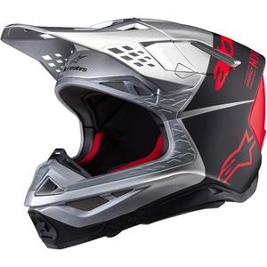 Alpinestars Supertech S-M10 Flood мотокрос каска матова сребристо-черно-оранжева флуо