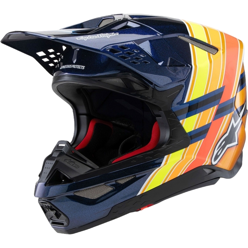 Мотокрос каска Alpinestars Supertech S-M10 TROY LEE DESIGNS перлено синьо-флуо оранжево-жълто-червено