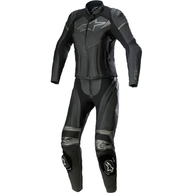 Alpinestars STELLA GP PLUS 2 дамски кожен костюм от две части за мотоциклетизъм черен и сив металик