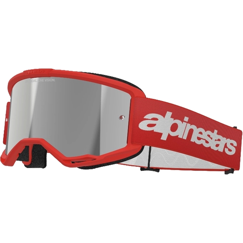 Очила за мотокрос Alpinestars Vision 3 Wordmark червени със сребърни радиални лещи разпродажба