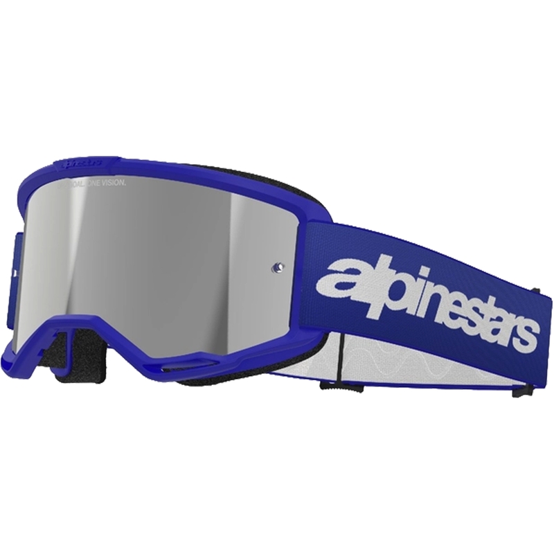 Очила за мотокрос Alpinestars Vision 3 Wordmark сини с огледални сребърни лещи