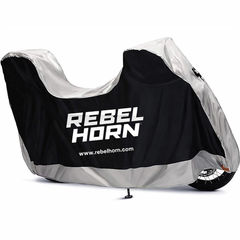 Покривало за мотоциклет Rebelhorn Shelter с място за багажник, черно-сребристо