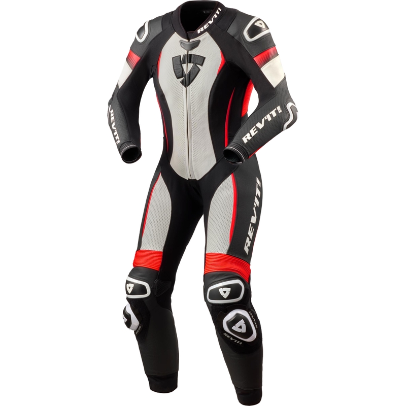 Дамски мотоциклетен костюм Revit Xena 4, бяло-флуоресцентно червен