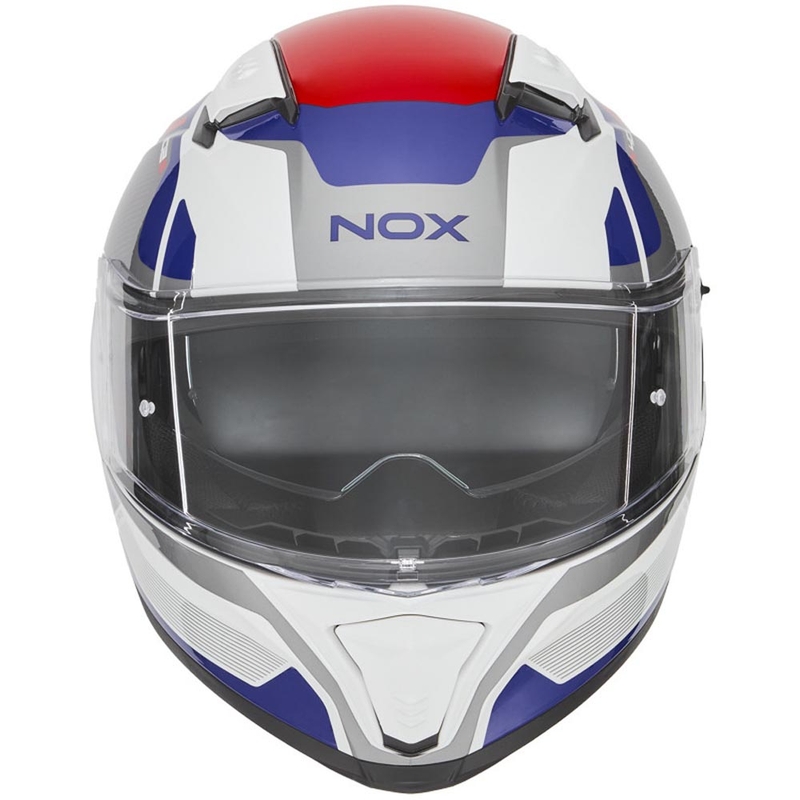 Мотоциклетна каска за цялото лице NOX N402 Mentor бяло-синьо-червено