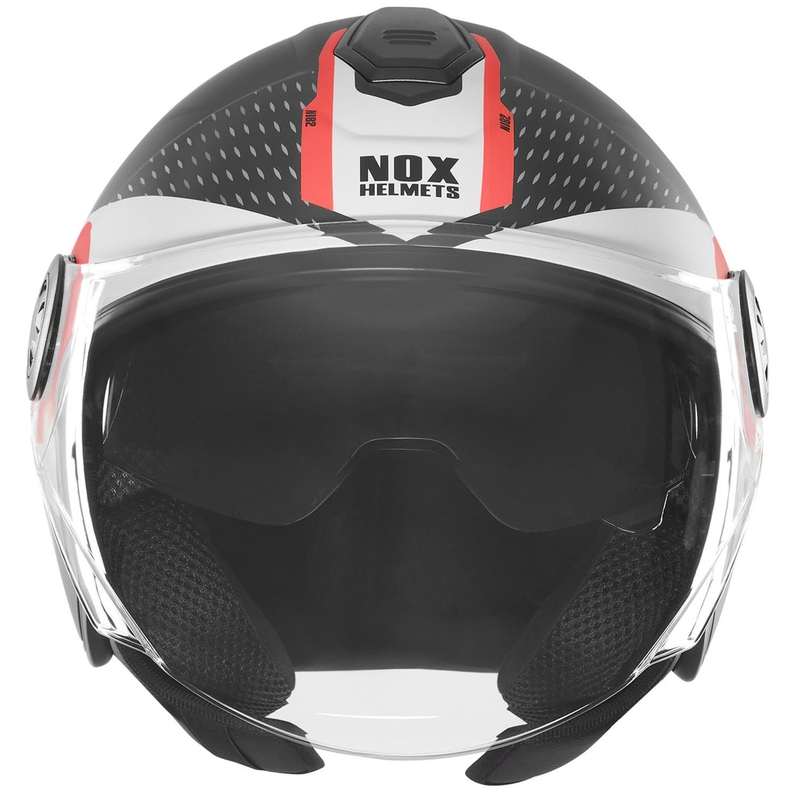 Отворена мотоциклетна каска NOX N182 Round матово черно-червено