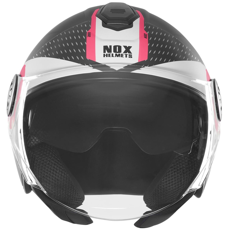 Отворена мотоциклетна каска NOX N182 Round матово черно-розово