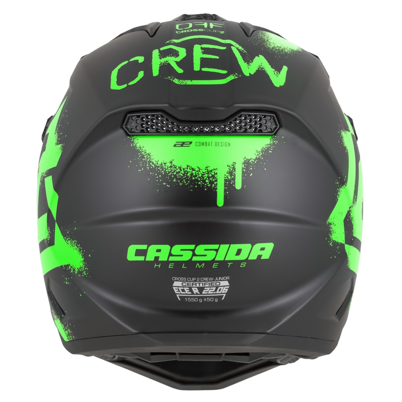 Детска мотокрос каска Cassida Cross Cup 2 Crew Junior матово черно-флуоресцентно зелено