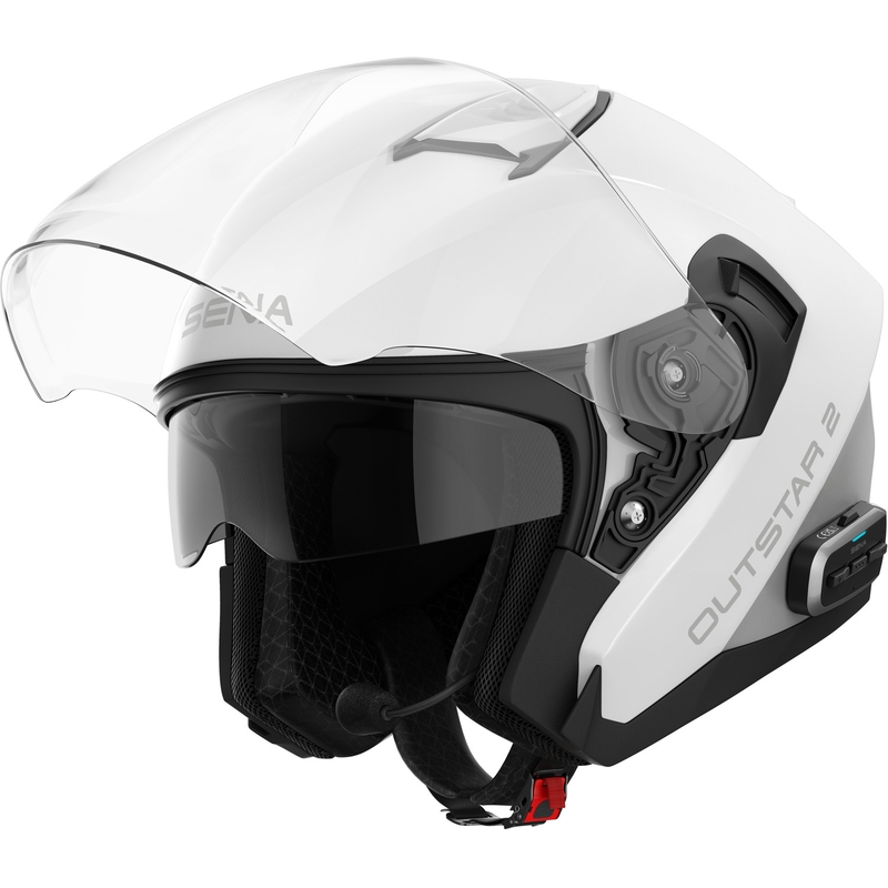 SENA Outstar 2 каска за мотоциклет с отворено лице и слушалки, лъскаво бяла