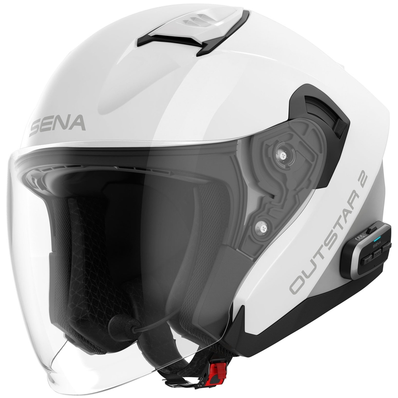 SENA Outstar 2 каска за мотоциклет с отворено лице и слушалки, лъскаво бяла
