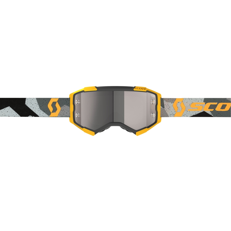 Мотокрос очила SCOTT Fury CH camo сиво-жълти със сребрист огледален плексиглас