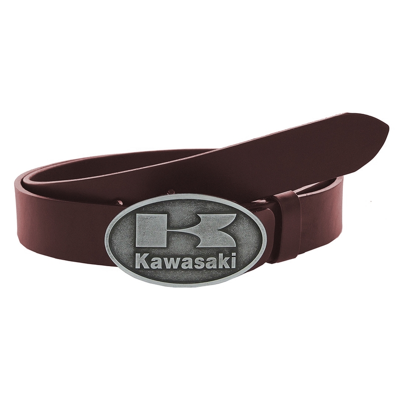 Кожен мото колан с катарама Kawasaki кафяв