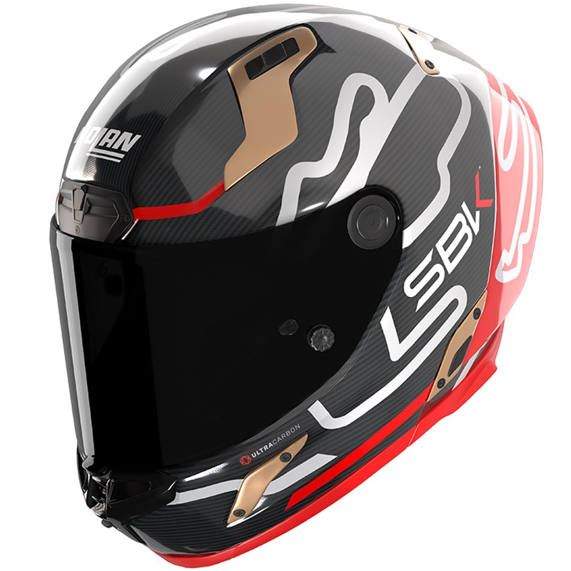 Nolan X-804 RS Ultra Carbon SBK Мотоциклетна каска с пълно лице, гланцово черно-червено-златна