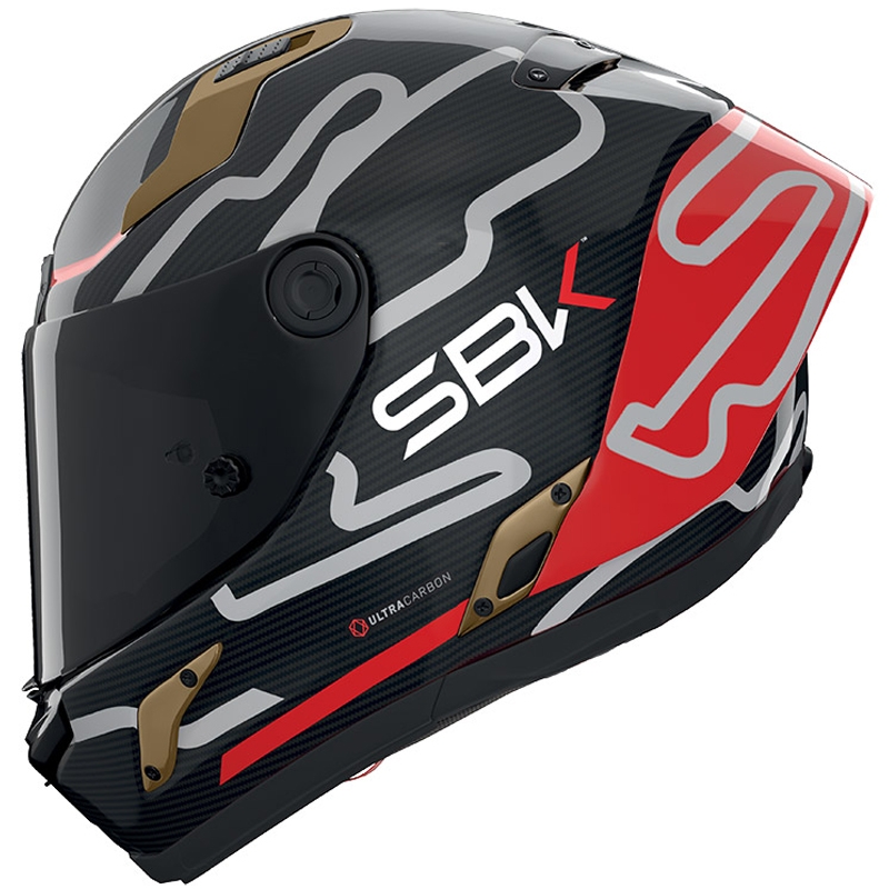 Nolan X-804 RS Ultra Carbon SBK Мотоциклетна каска с пълно лице, гланцово черно-червено-златна
