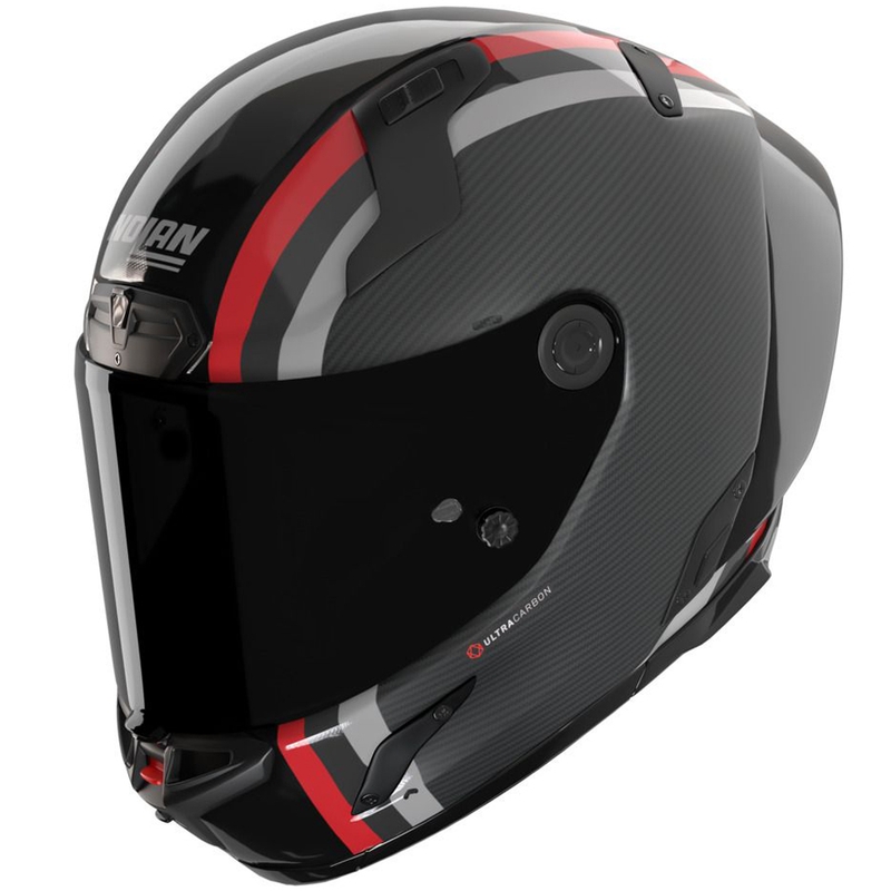 Мото каска за цял нос Nolan X-804 RS Ultra Carbon Gemini 364, лъскаво сиво-черно-червено-антрацит