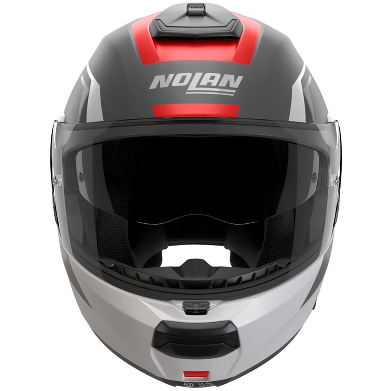Мото каска Nolan N100-6 Cinetico N-COM 361 с отваряща се дръжка, матово сиво-бяло-червено