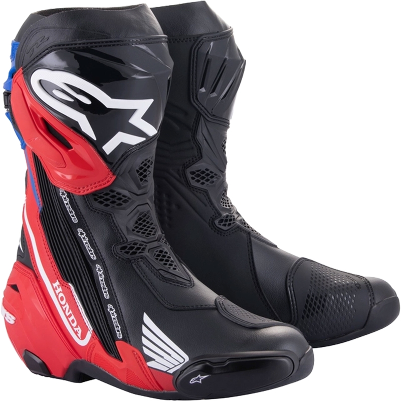 Мотоциклетни ботуши Alpinestars Supertech R Honda черно-червено флуоресцентно-синьо-бели