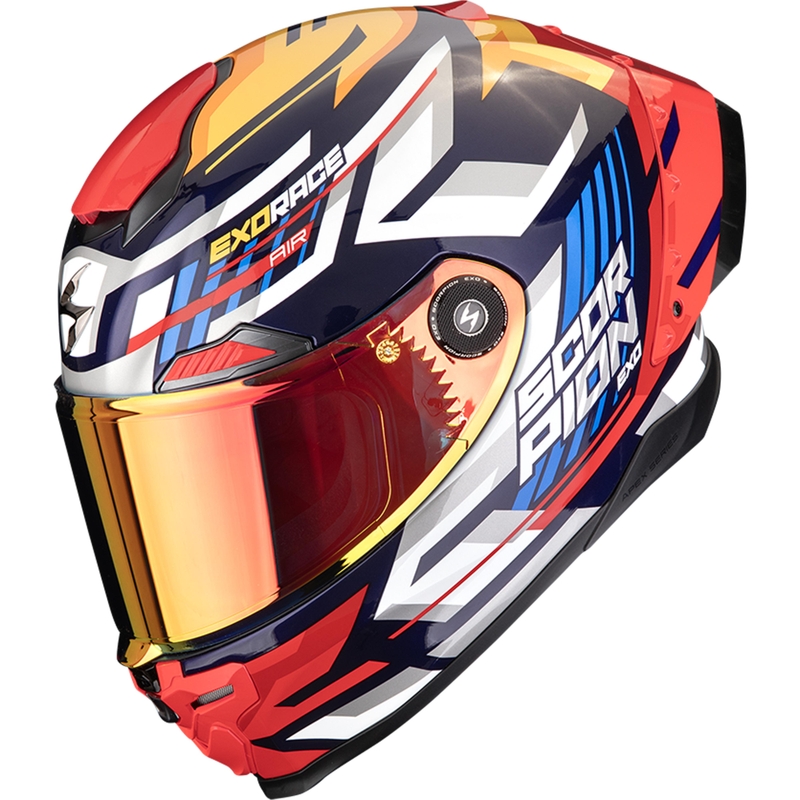 Scorpion EXO-RACE Air Kobra FIM2 каска за мотоциклет с пълно лице, синьо-жълто-червено