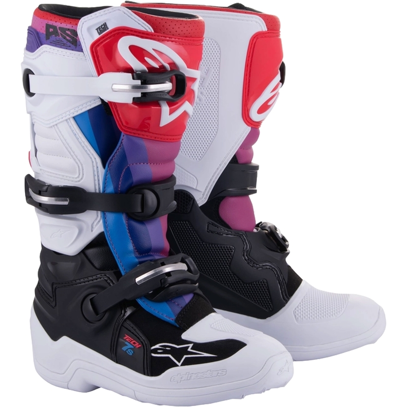 Детски мотокрос ботуши Alpinestars Tech 7 S, бяло-черно-червено-синьо-лилаво