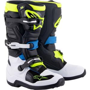 Детски мотоциклетни ботуши Alpinestars Tech 7 S, черно-бяло-флуоресцентно жълто-синьо