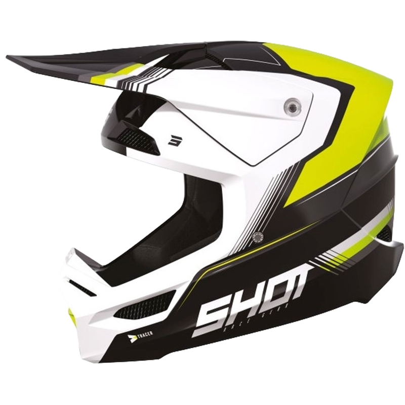 Детска каска за мотокрос Shot Race Tracer бяло-черно-флуорово жълто разпродажба