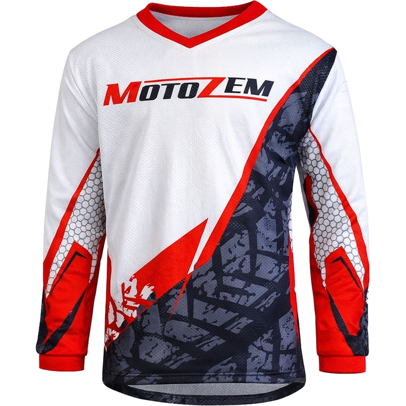 Детска мотокрос фланелка MotoZem Ground MX бяло-черно-червено