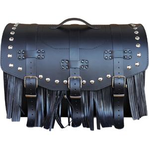 Кожен калъф за мотоциклет с ключалка, нитове и ресни RSA K451 черен