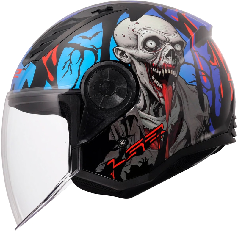 Отворена мотоциклетна каска LS2 OF616 Airflow II Zombie, лъскава, черно-червено-синя