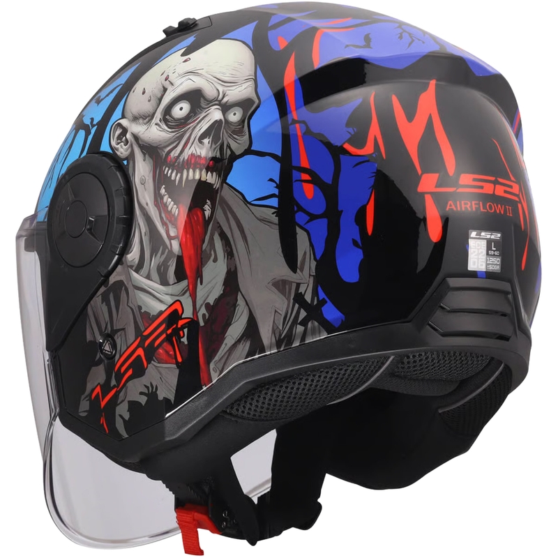 Отворена мотоциклетна каска LS2 OF616 Airflow II Zombie, лъскава, черно-червено-синя