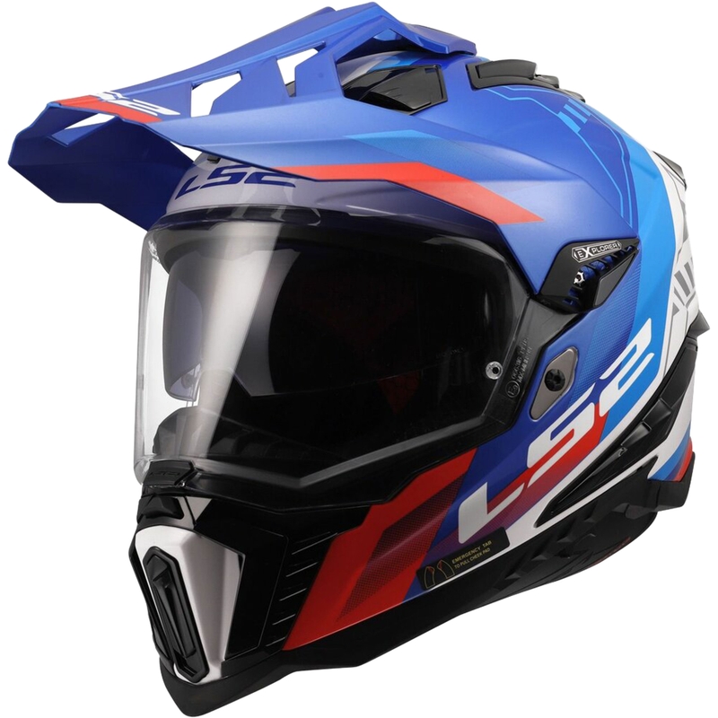 Ендуро каска LS2 MX701 Explorer Hexa гланцирана бяло-синьо-червена
