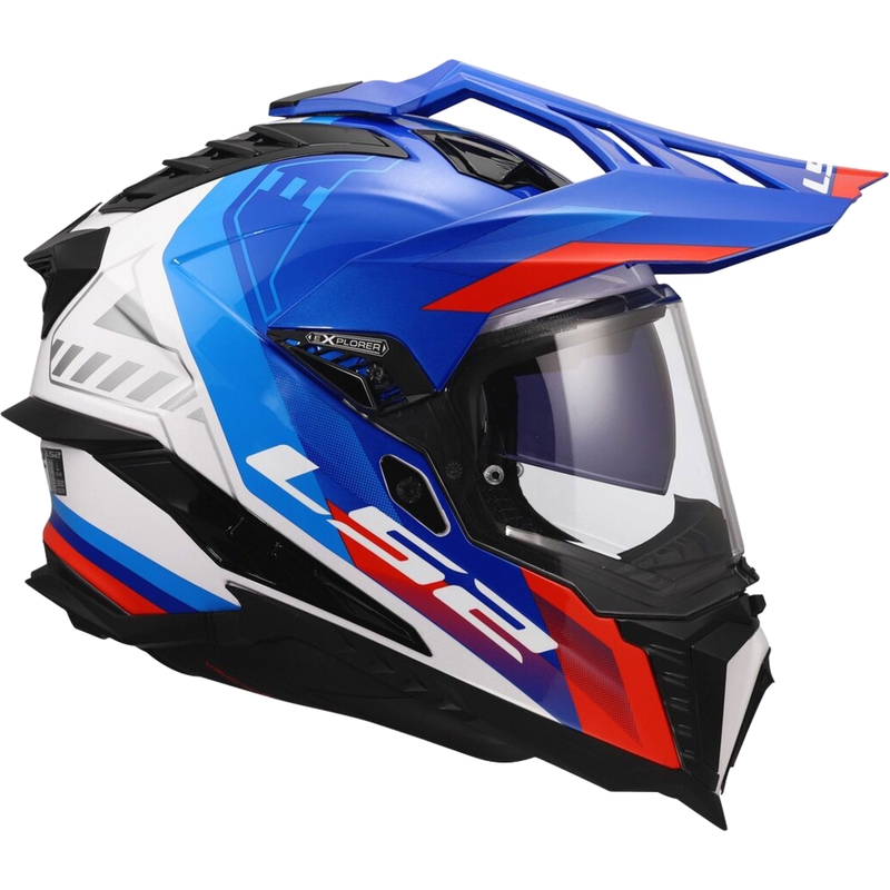 Ендуро каска LS2 MX701 Explorer Hexa гланцирана бяло-синьо-червена
