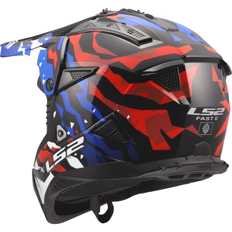 Мотокрос каска LS2 MX708 Fast II Grotesk гланцирана бяло-синьо-червена