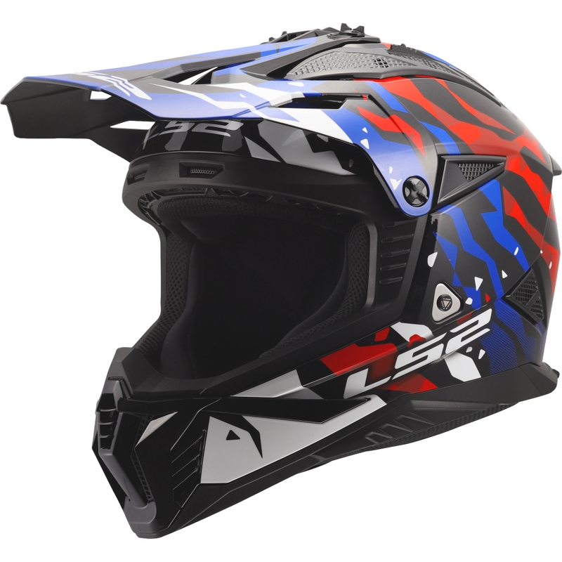 Мотокрос каска LS2 MX708 Fast II Grotesk гланцирана бяло-синьо-червена