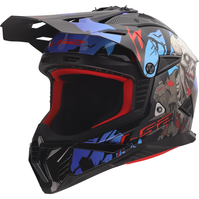 Мотокрос каска LS2 MX708 Fast II Zombie II лъскаво черно-червено-синьо