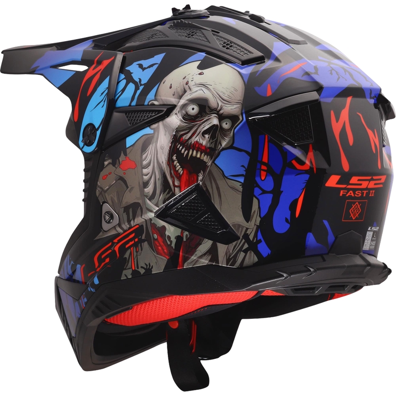 Мотокрос каска LS2 MX708 Fast II Zombie II лъскаво черно-червено-синьо