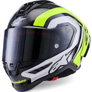 Alpinestars Supertech R10 Arius каска за мотоциклет с пълно лице, черно-флуоресцентно жълто-бяло