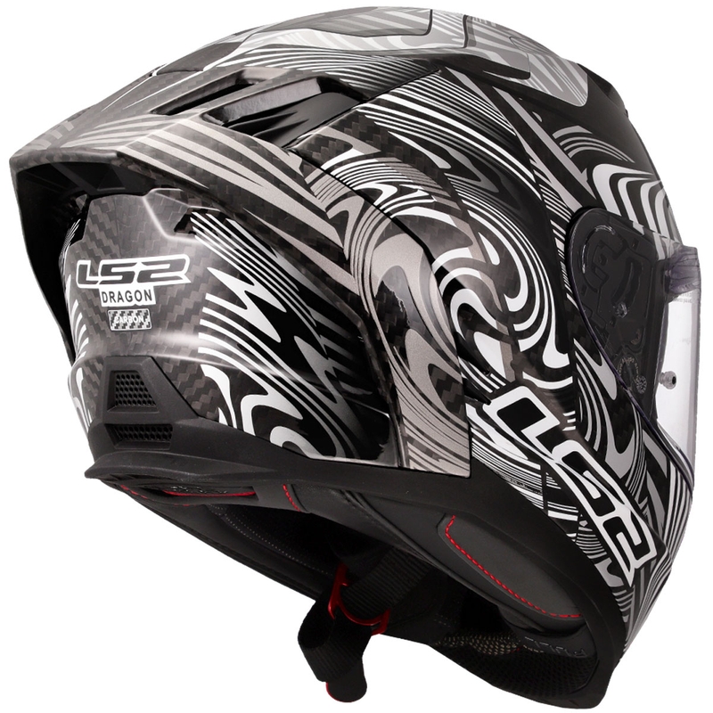LS2 FF807 Dragon Carbon Enthum Мотоциклетна каска с пълно лице, гланцово сребриста