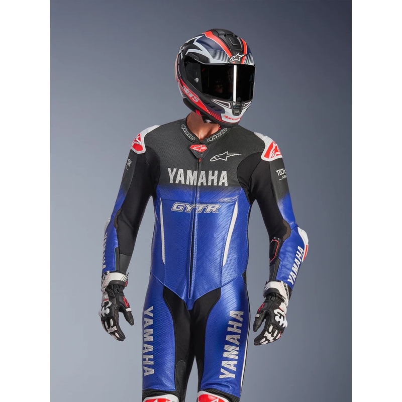 Кожен мотоциклетен костюм Alpinestars GP-R7 YAMAHA GYTR TECH-AIR, съвместим с колекцията, синьо-черно-бяло-червено