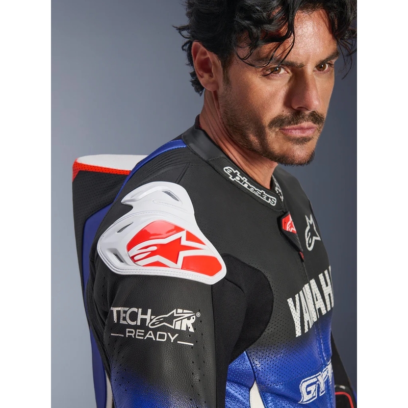 Кожен мотоциклетен костюм Alpinestars GP-R7 YAMAHA GYTR TECH-AIR, съвместим с колекцията, синьо-черно-бяло-червено