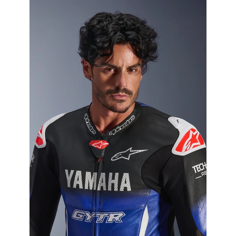 Кожен мотоциклетен костюм Alpinestars GP-R7 YAMAHA GYTR TECH-AIR, съвместим с колекцията, синьо-черно-бяло-червено