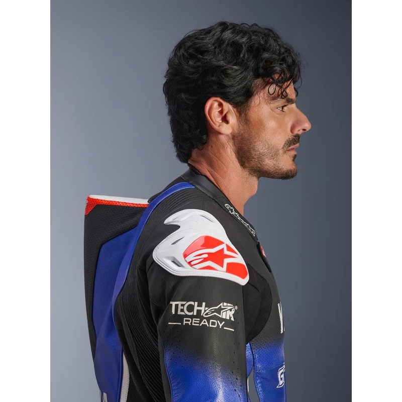 Кожен мотоциклетен костюм Alpinestars GP-R7 YAMAHA GYTR TECH-AIR, съвместим с колекцията, синьо-черно-бяло-червено