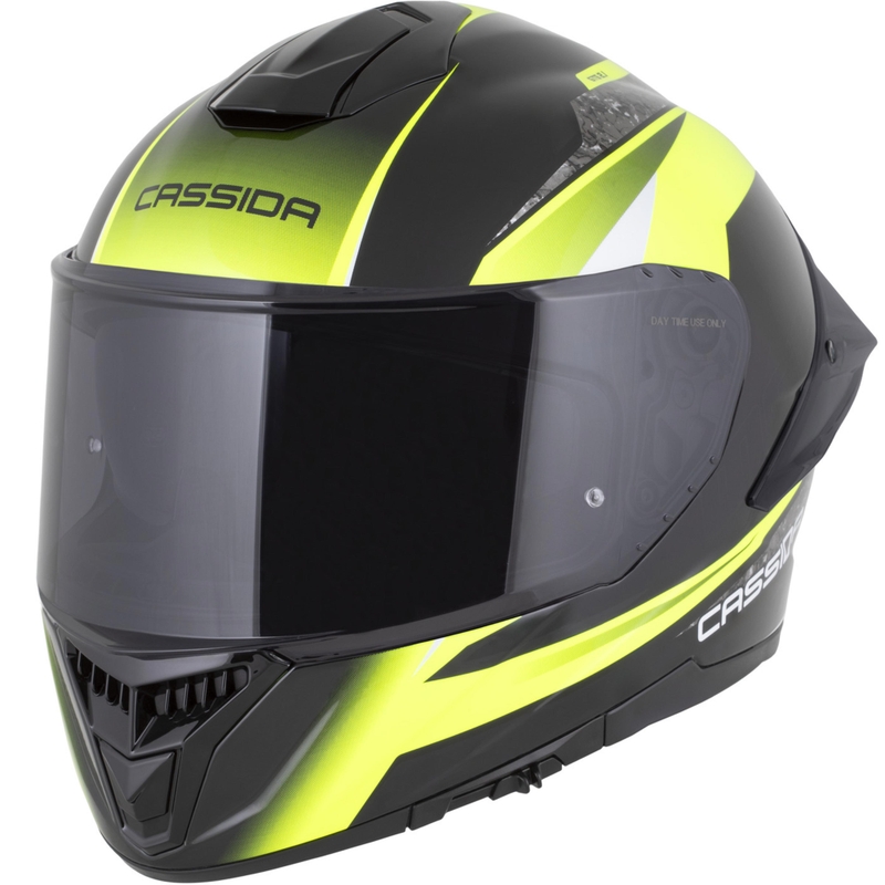 Cassida Integral GTS 2.1 Mega каска за мотоциклет с пълно лице, черно-флуоресцентно жълто-бяло
