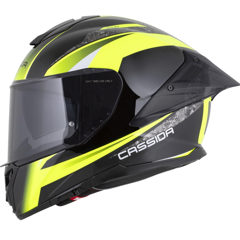 Cassida Integral GTS 2.1 Mega каска за мотоциклет с пълно лице, черно-флуоресцентно жълто-бяло