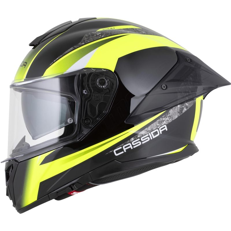 Cassida Integral GTS 2.1 Mega каска за мотоциклет с пълно лице, черно-флуоресцентно жълто-бяло